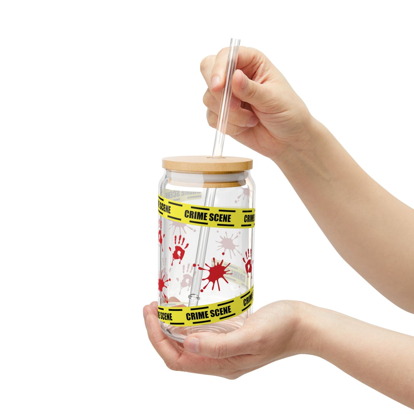 Crime Scene Sipper Glass Can with Straw and Lid