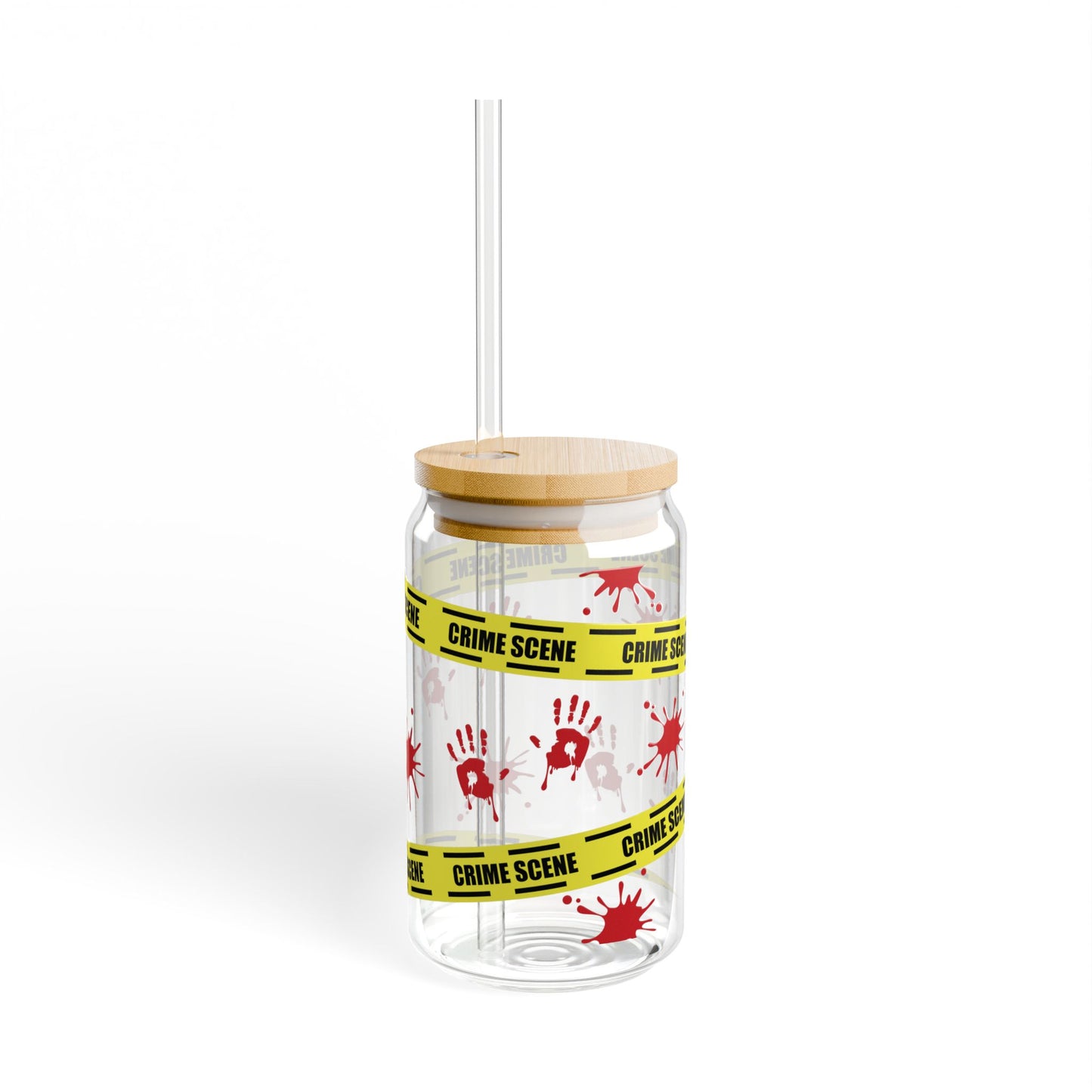 Crime Scene Sipper Glass Can with Straw and Lid