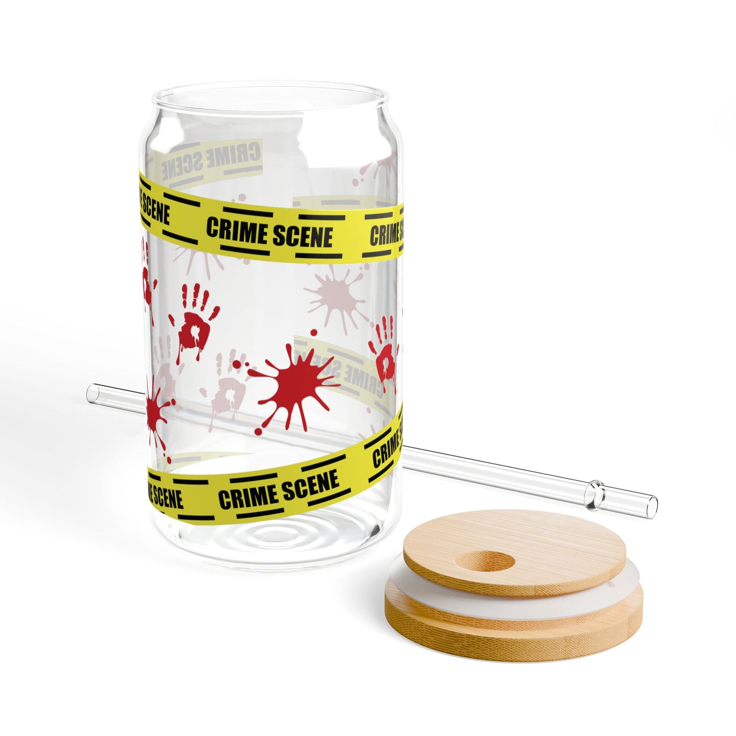 Crime Scene Sipper Glass Can with Straw and Lid