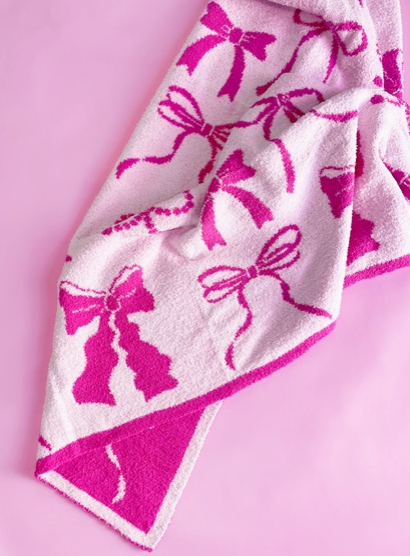 Cozy Bow Luxury Throw Blanket (Pink or Blue)