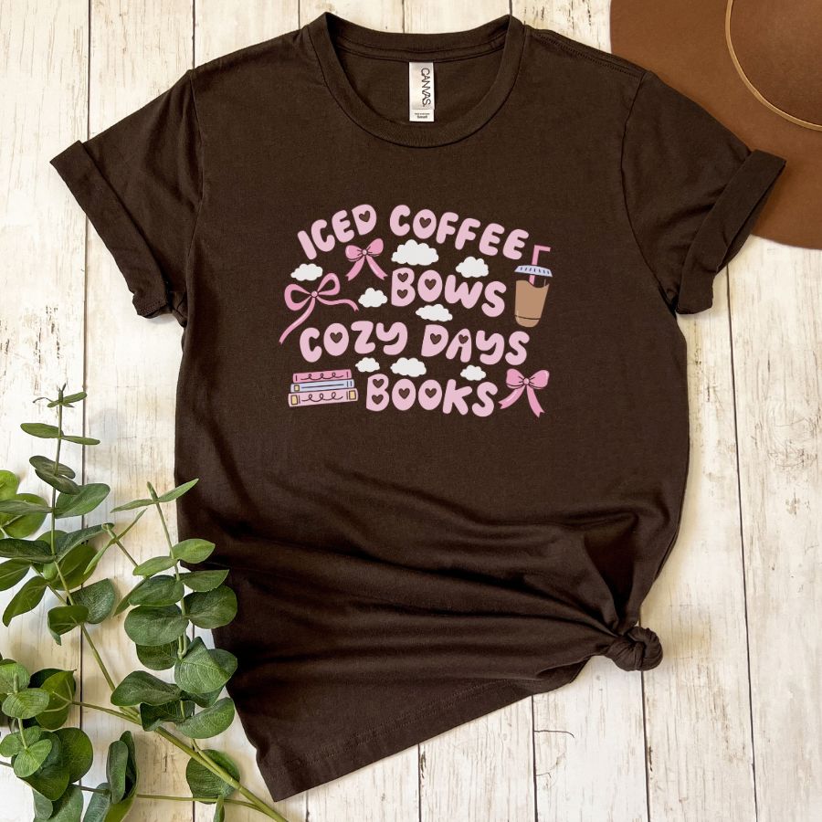 Iced Coffee, Bows, Cozy Days and Books T-shirt