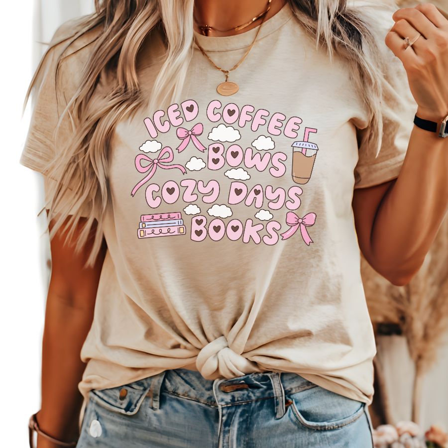 Iced Coffee, Bows, Cozy Days and Books T-shirt