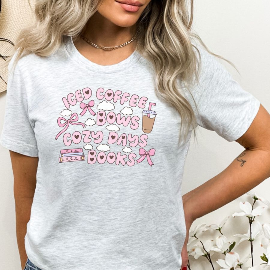 Iced Coffee, Bows, Cozy Days and Books T-shirt