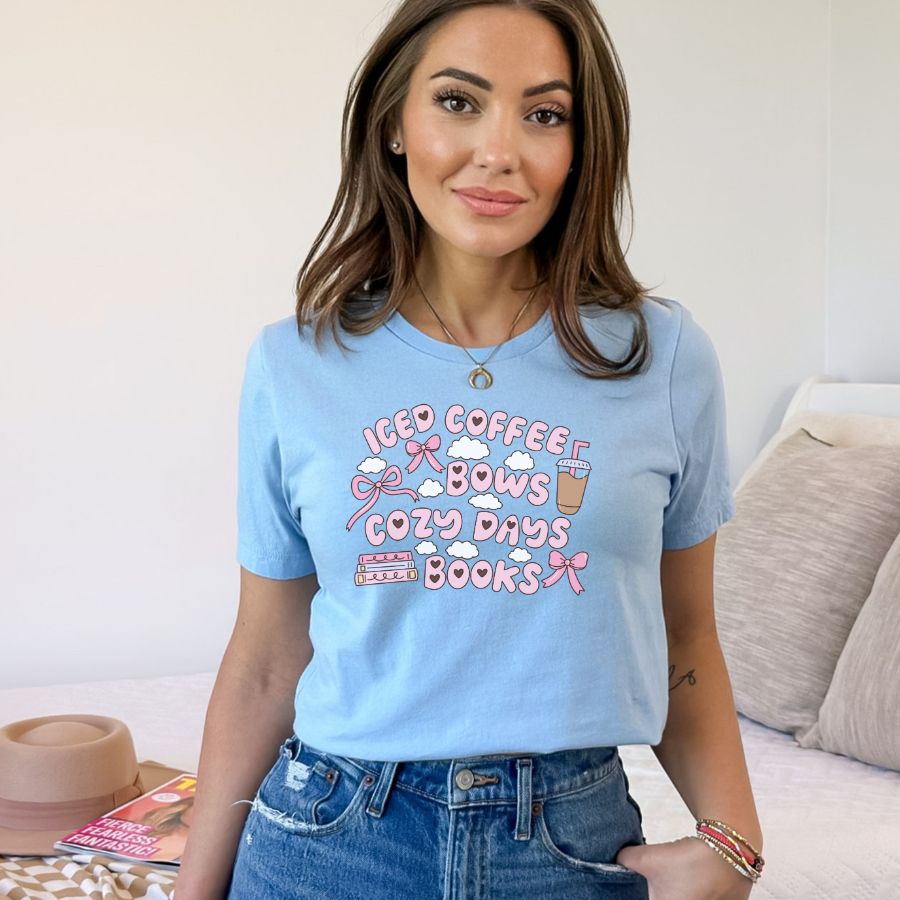 Iced Coffee, Bows, Cozy Days and Books T-shirt
