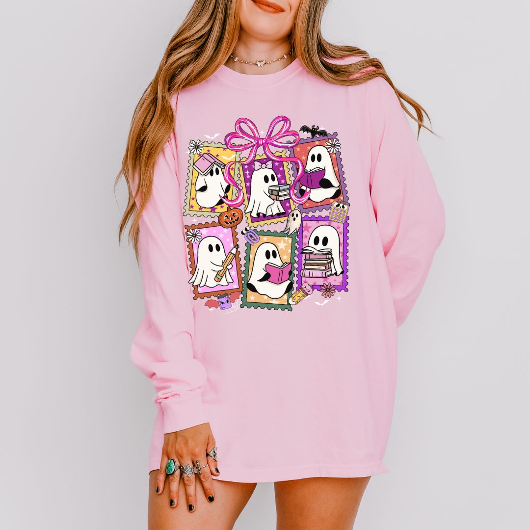 Ghost Bookworm Long Sleeve Comfort Colors T-Shirt