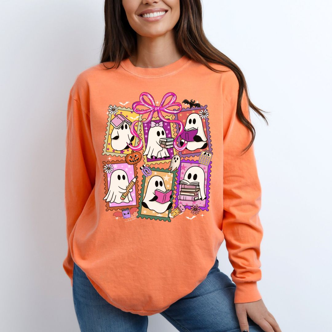 Ghost Bookworm Long Sleeve Comfort Colors T-Shirt