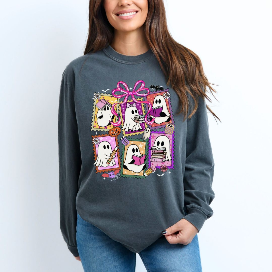 Ghost Bookworm Long Sleeve Comfort Colors T-Shirt