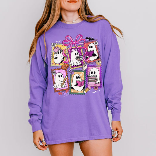 Ghost Bookworm Long Sleeve Comfort Colors T-Shirt