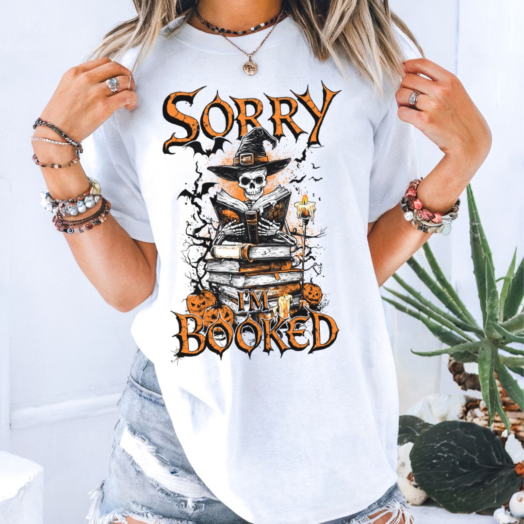Sorry I'm Booked Halloween Skeleton Comfort Colors T-shirt