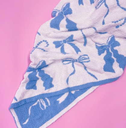 Cozy Bow Luxury Throw Blanket (Pink or Blue)