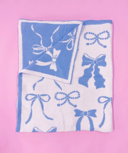 Cozy Bow Luxury Throw Blanket (Pink or Blue)