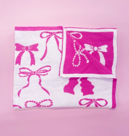 Cozy Bow Luxury Throw Blanket (Pink or Blue)