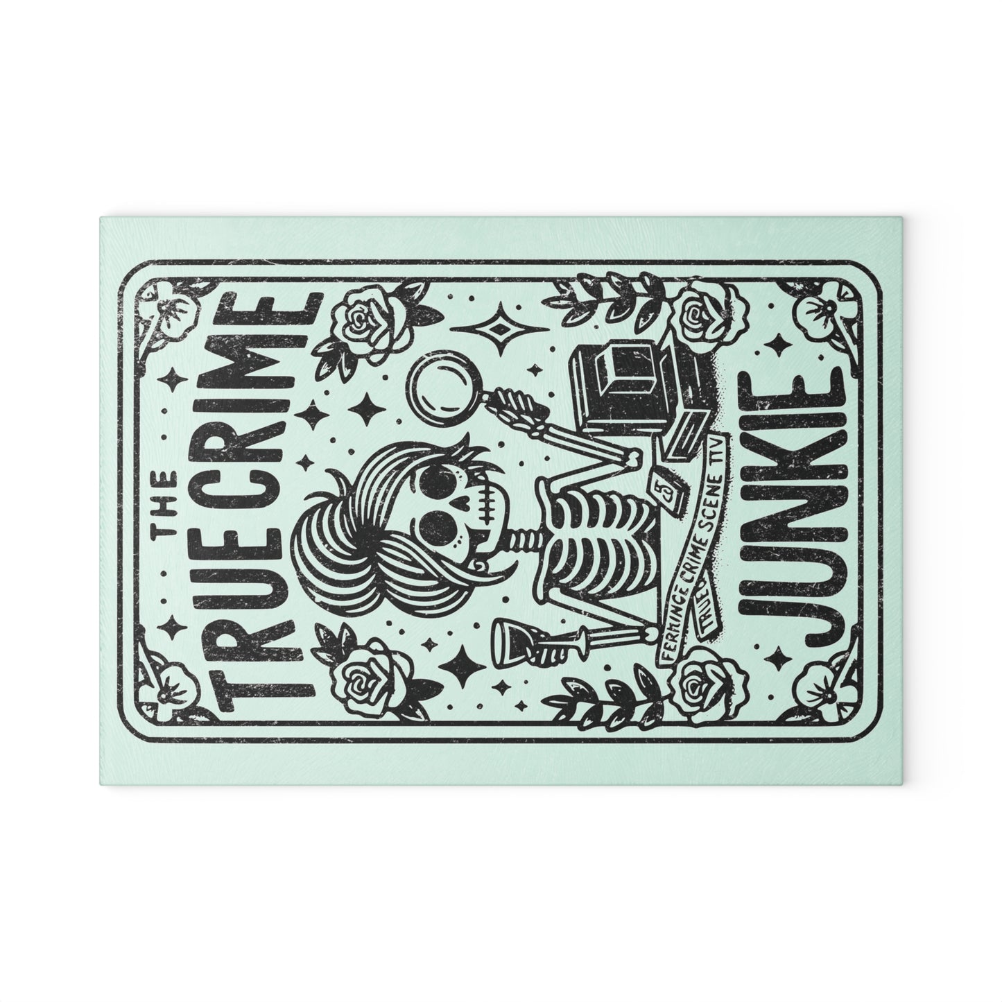 The True Crime Junkie Tarot Card Glass Cutting Board