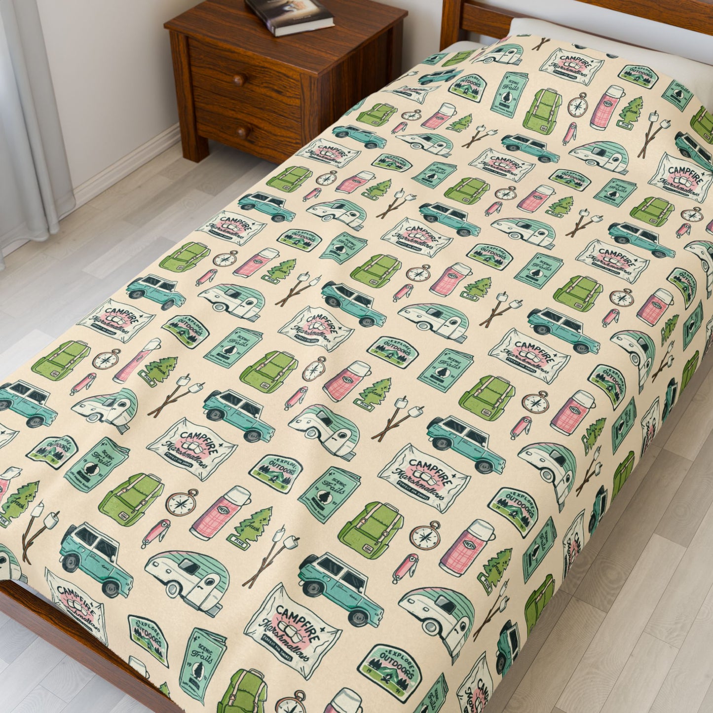 Cozy Camping Velveteen Plush Blanket