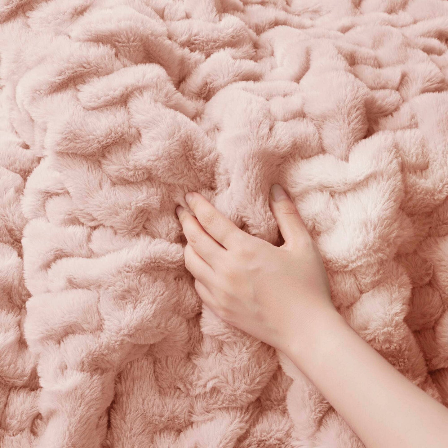 Soft Warm Blush Pink Ruched Throw Blanket - 50" x 60"