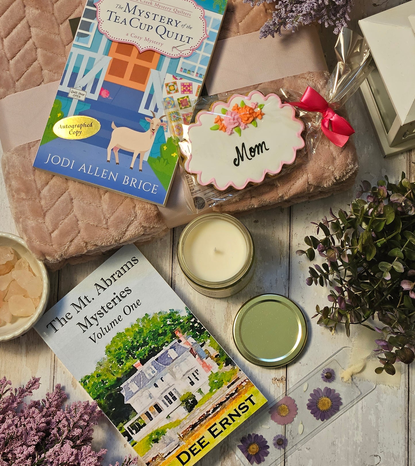 books candle bookmark throw cookie