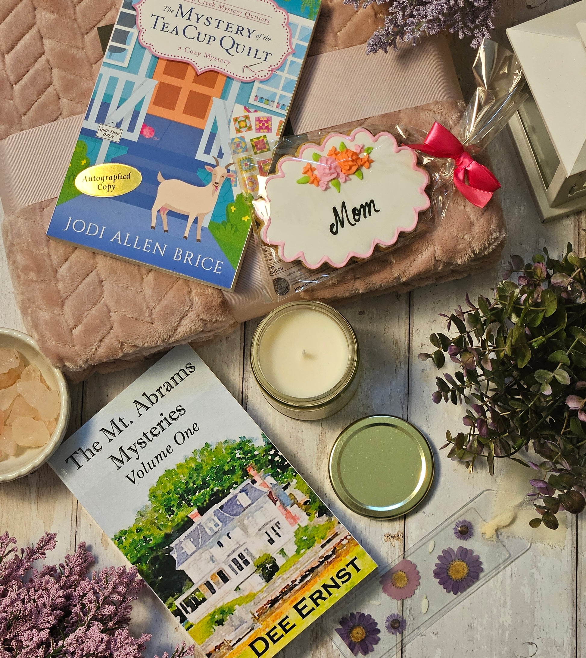 books candle bookmark throw cookie