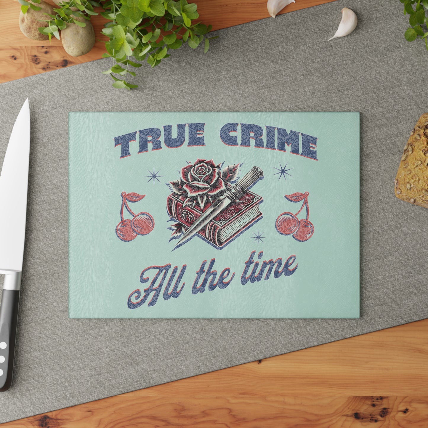 True Crime All the Time Glass Cutting Board