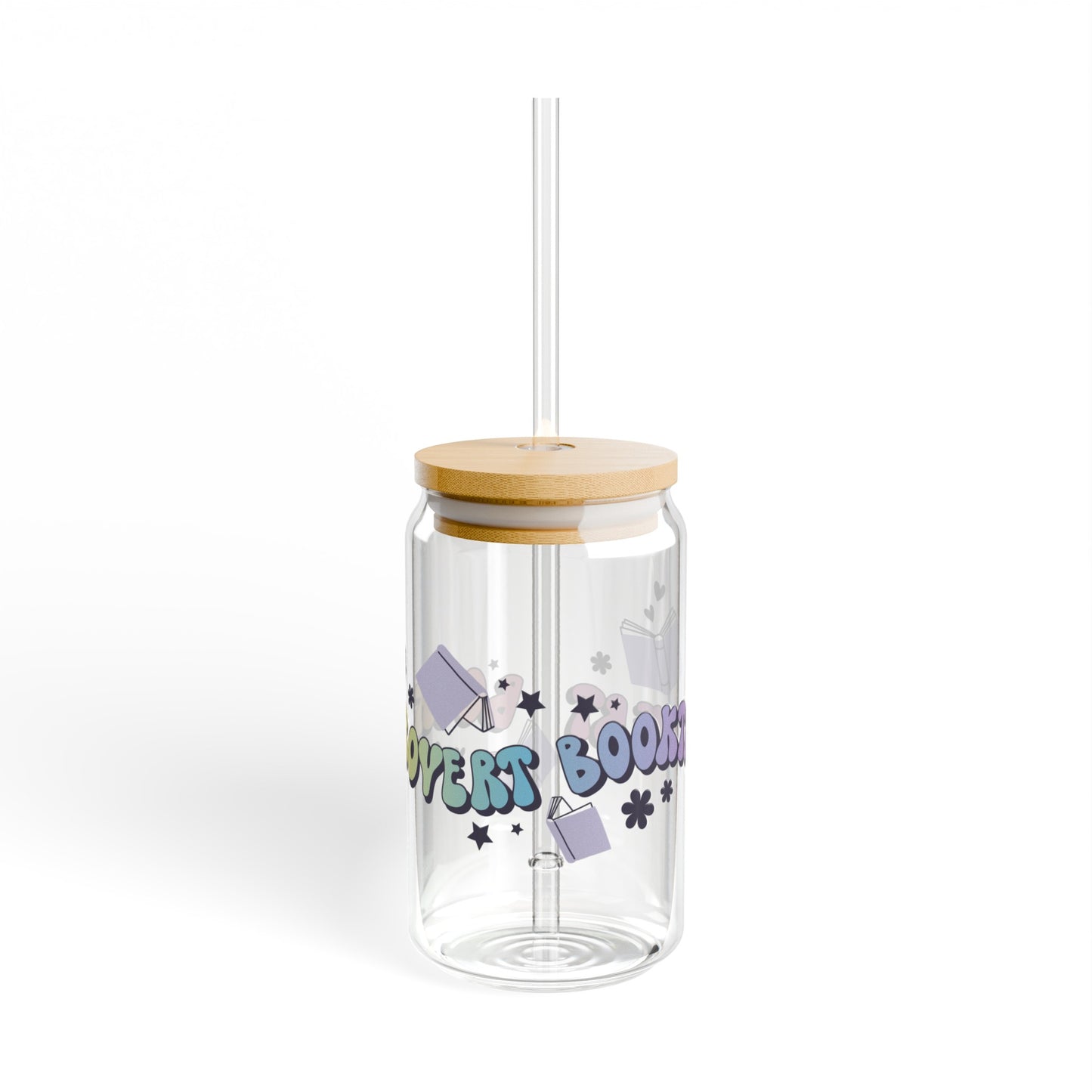 Booktrovert Sipper Glass Can 16 oz with lid and straw