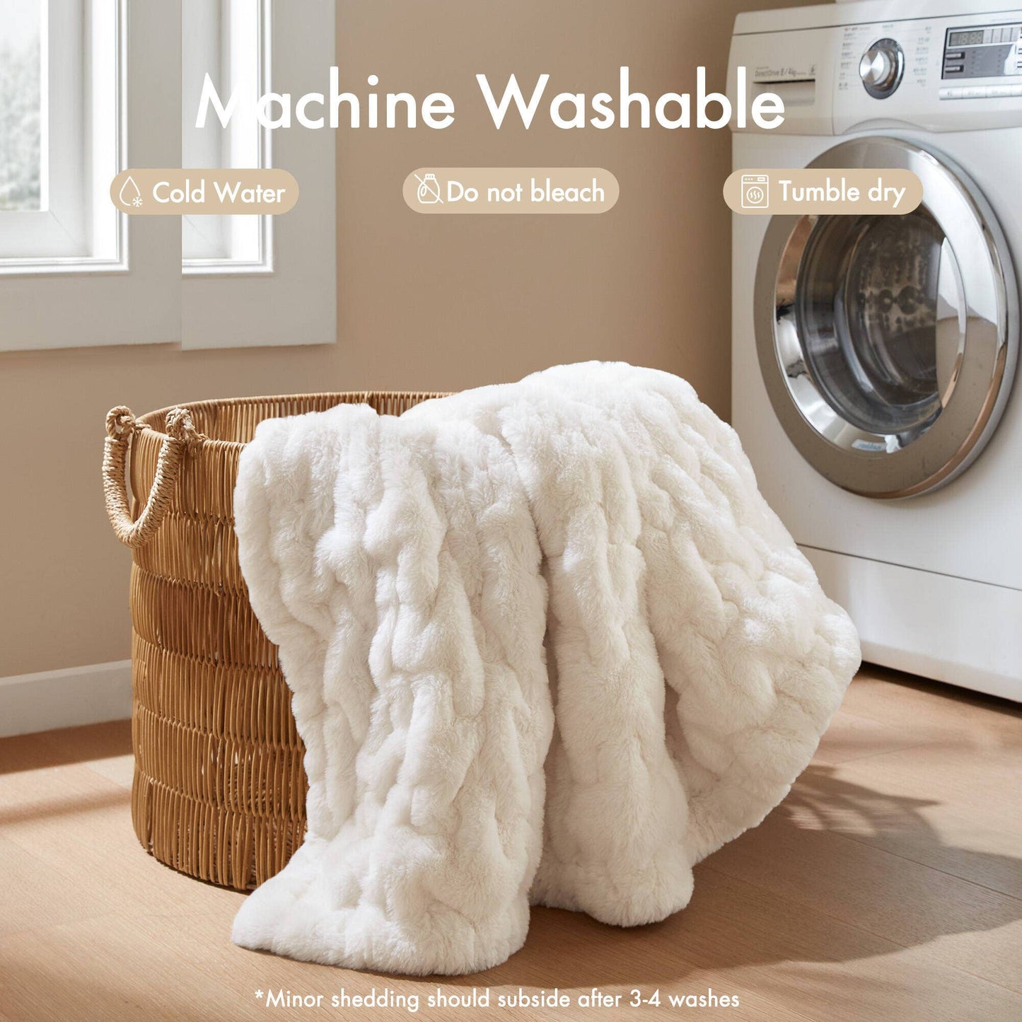 Soft Warm Cream Ruched Throw Blanket - 50" x 60"
