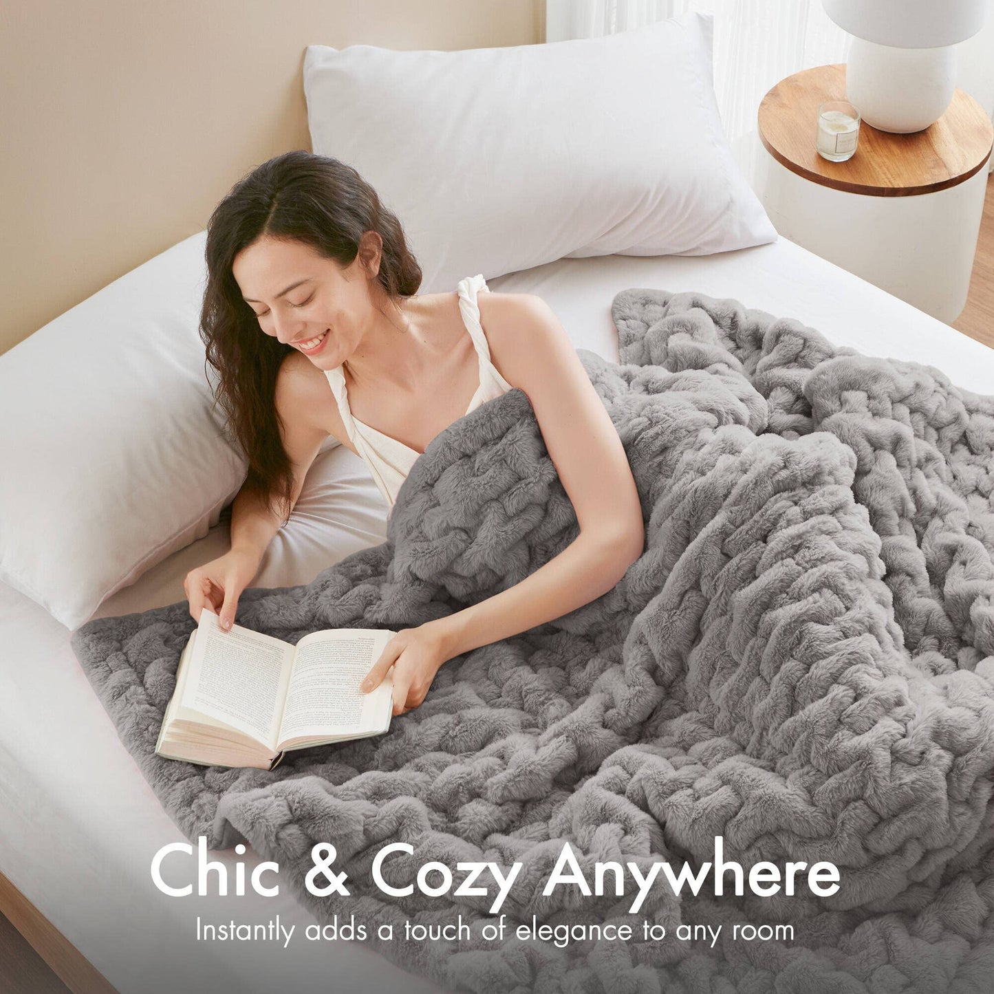 Soft Ruched Grey Throw Blanket - 50"x 60"