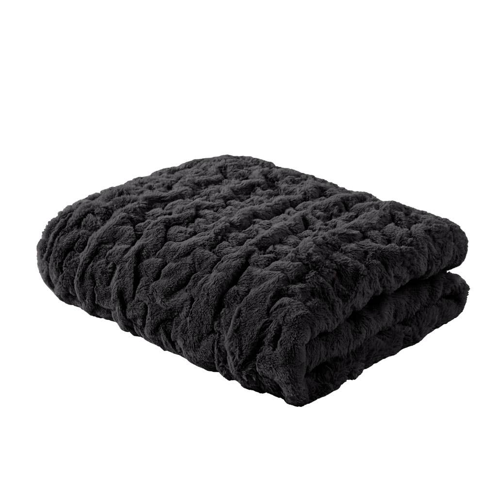 Soft Warm Black Ruched Throw Blanket - 50" x 60"