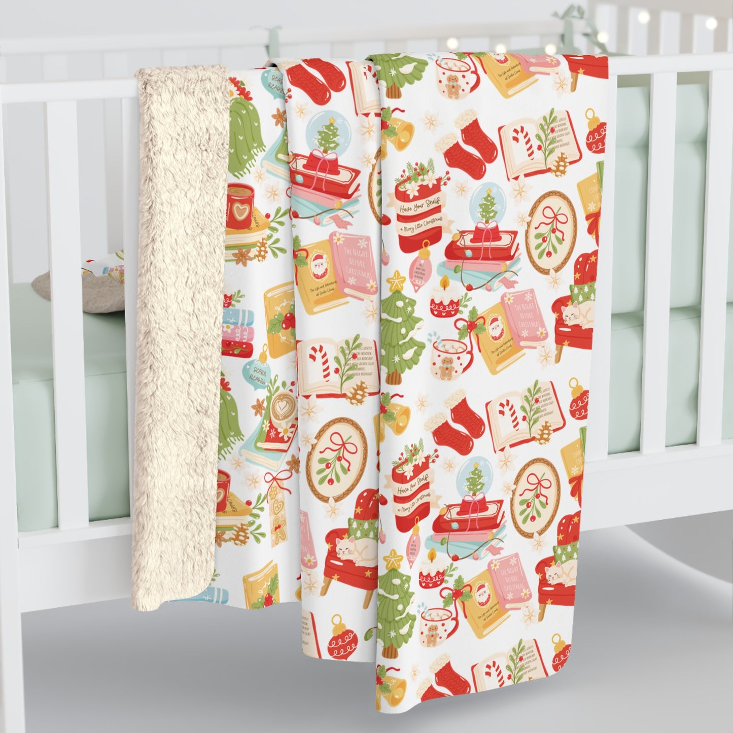 Bookish Christmas Sherpa Fleece Blanket