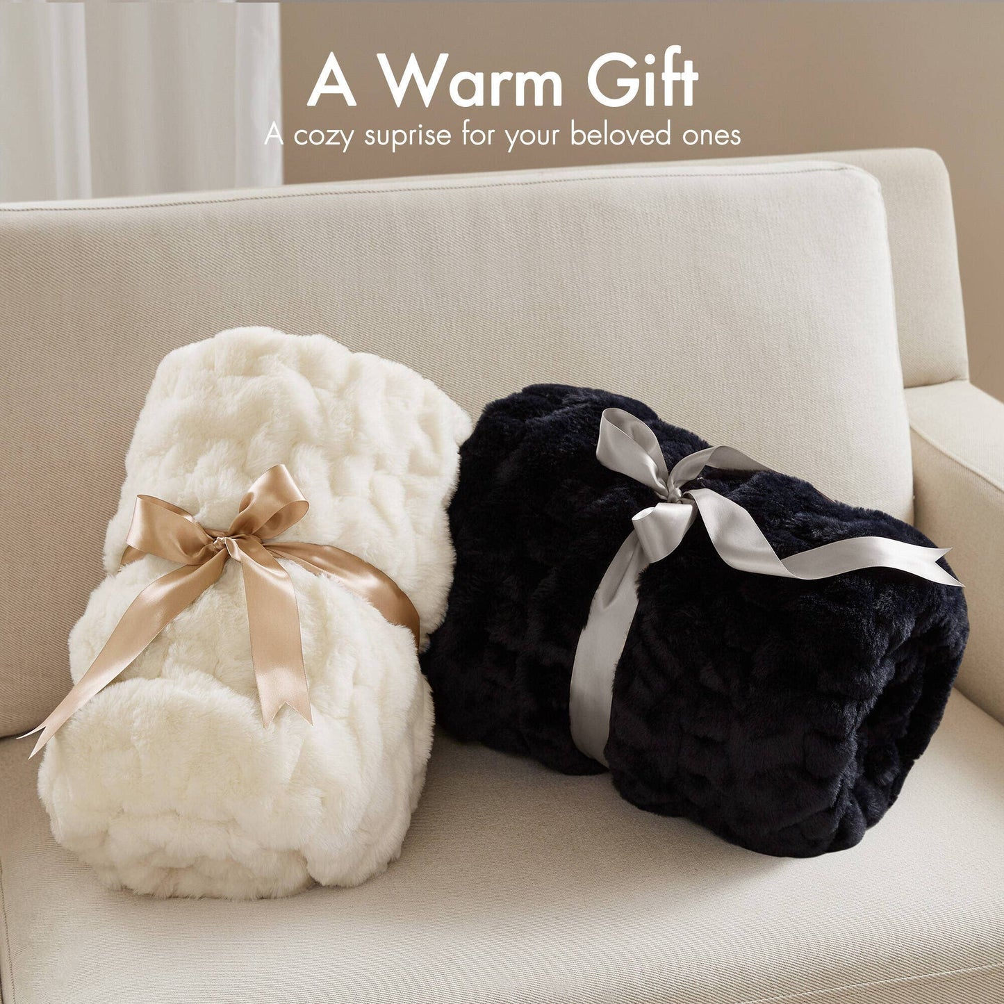Soft Warm Cream Ruched Throw Blanket - 50" x 60"