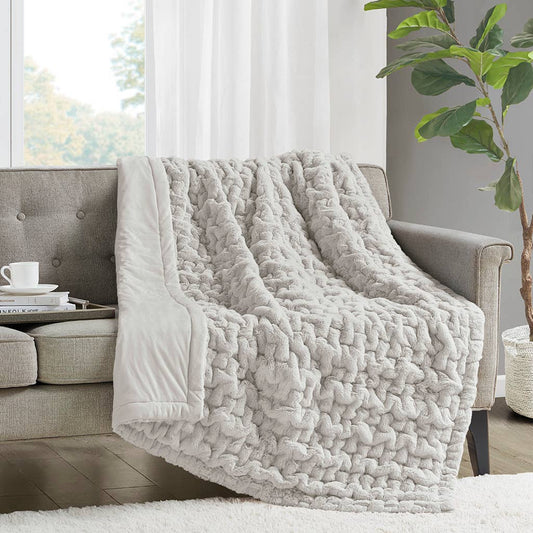 Soft Warm Silver Gray Ruched Throw Blanket - 50" x 60"