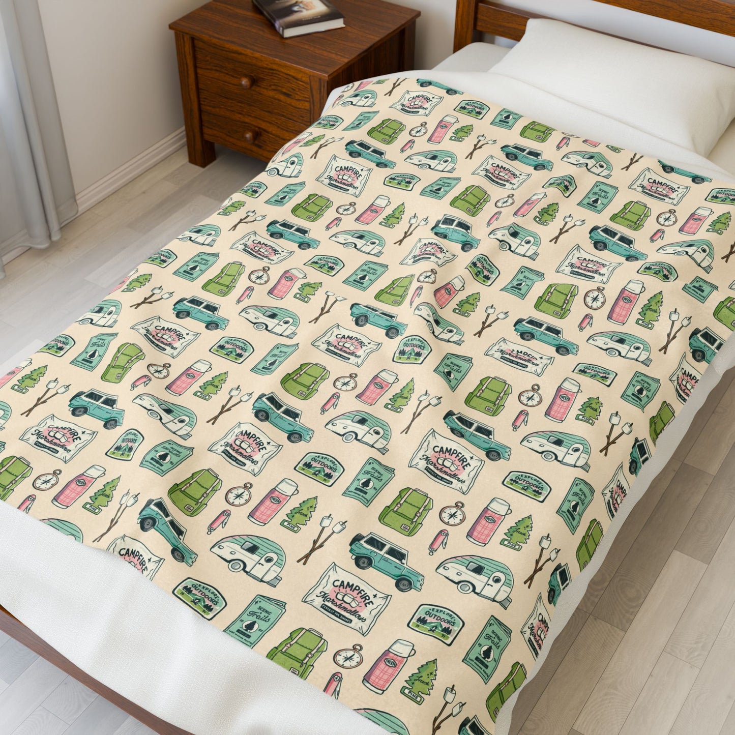 Cozy Camping Velveteen Plush Blanket