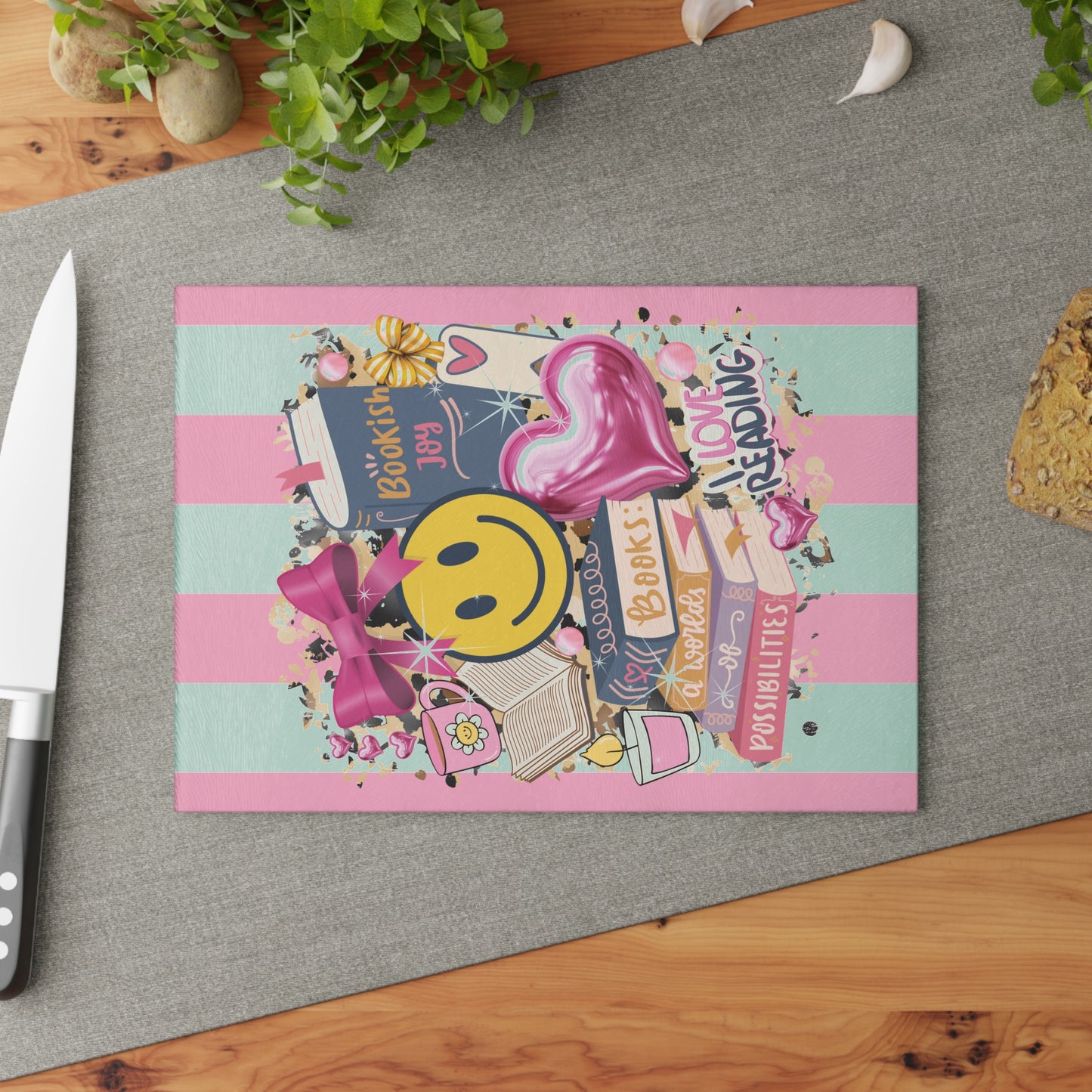 Bookish Joy Glass Cutting Board