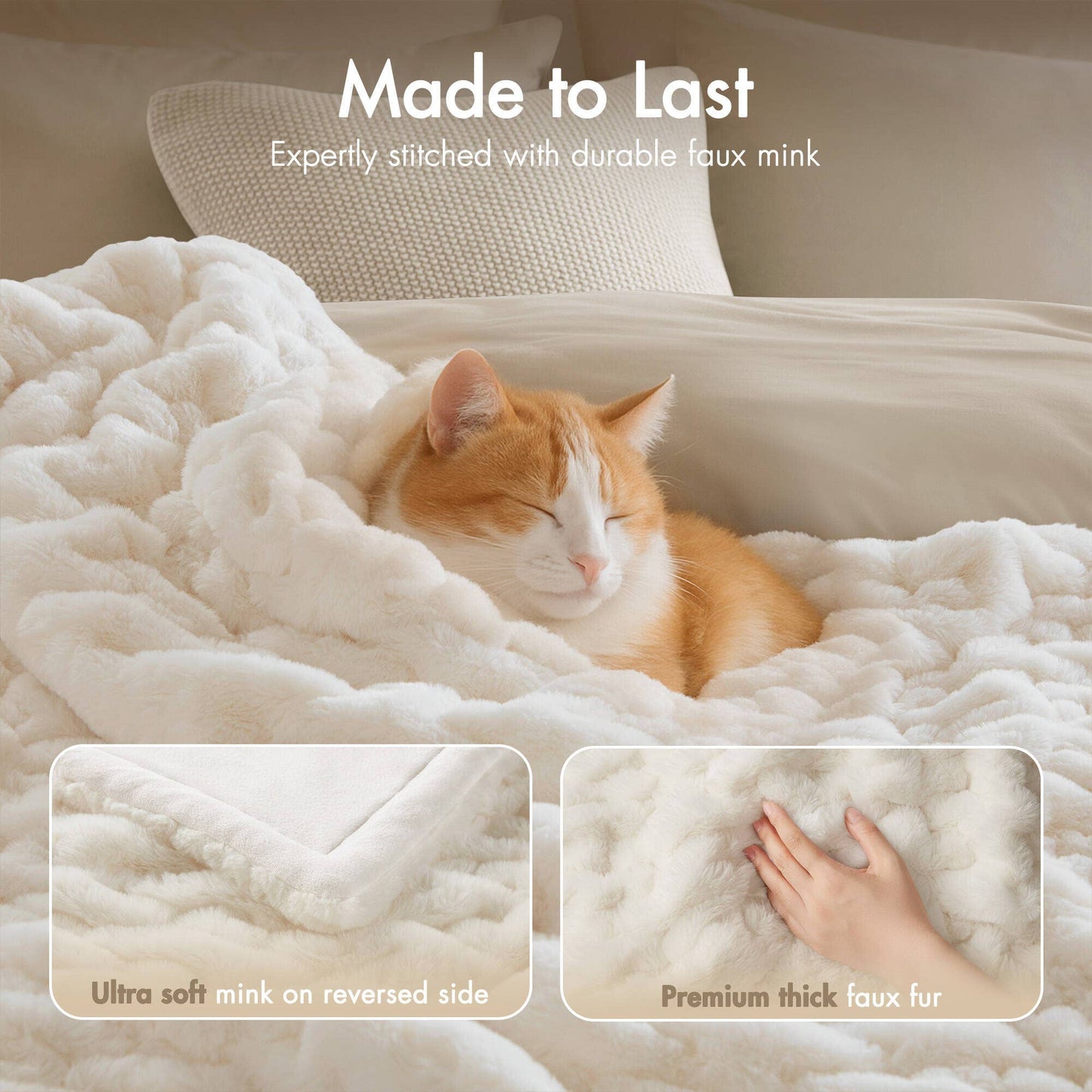 Soft Warm Cream Ruched Throw Blanket - 50" x 60"