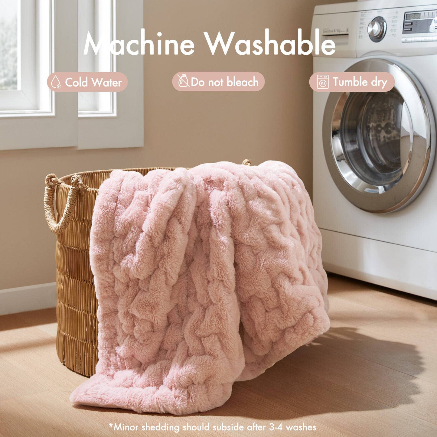Soft Warm Blush Pink Ruched Throw Blanket - 50" x 60"