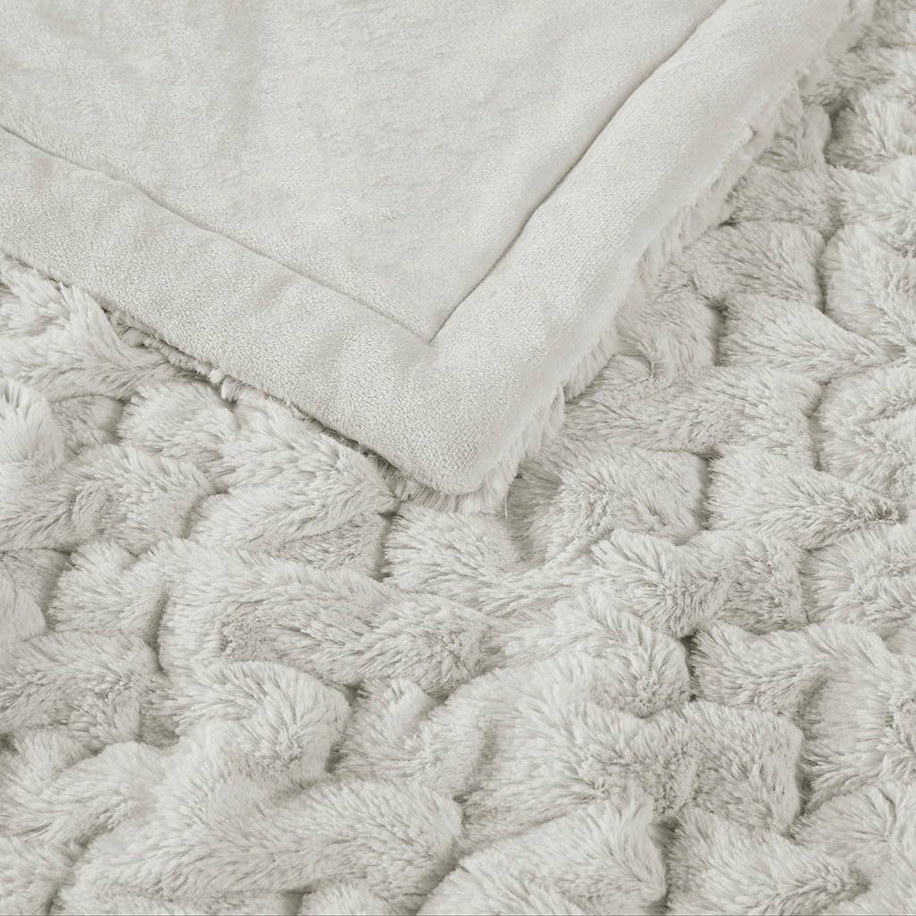 Soft Warm Silver Gray Ruched Throw Blanket - 50" x 60"