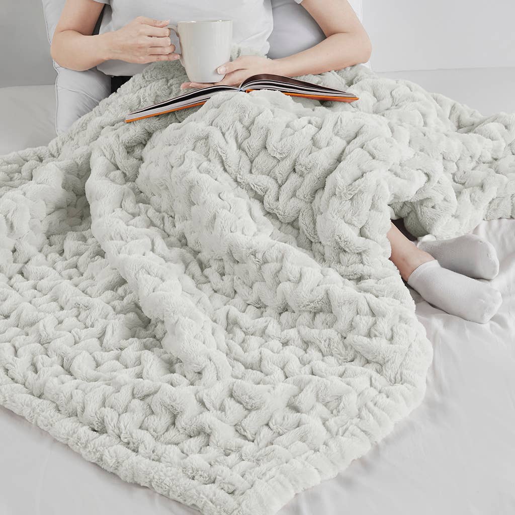 Soft Warm Silver Gray Ruched Throw Blanket - 50" x 60"
