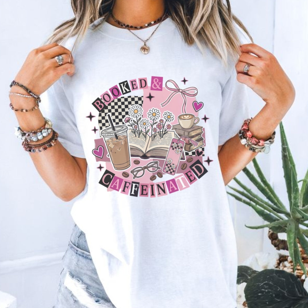 Booked and Caffeinated Comfort Colors T-shirt