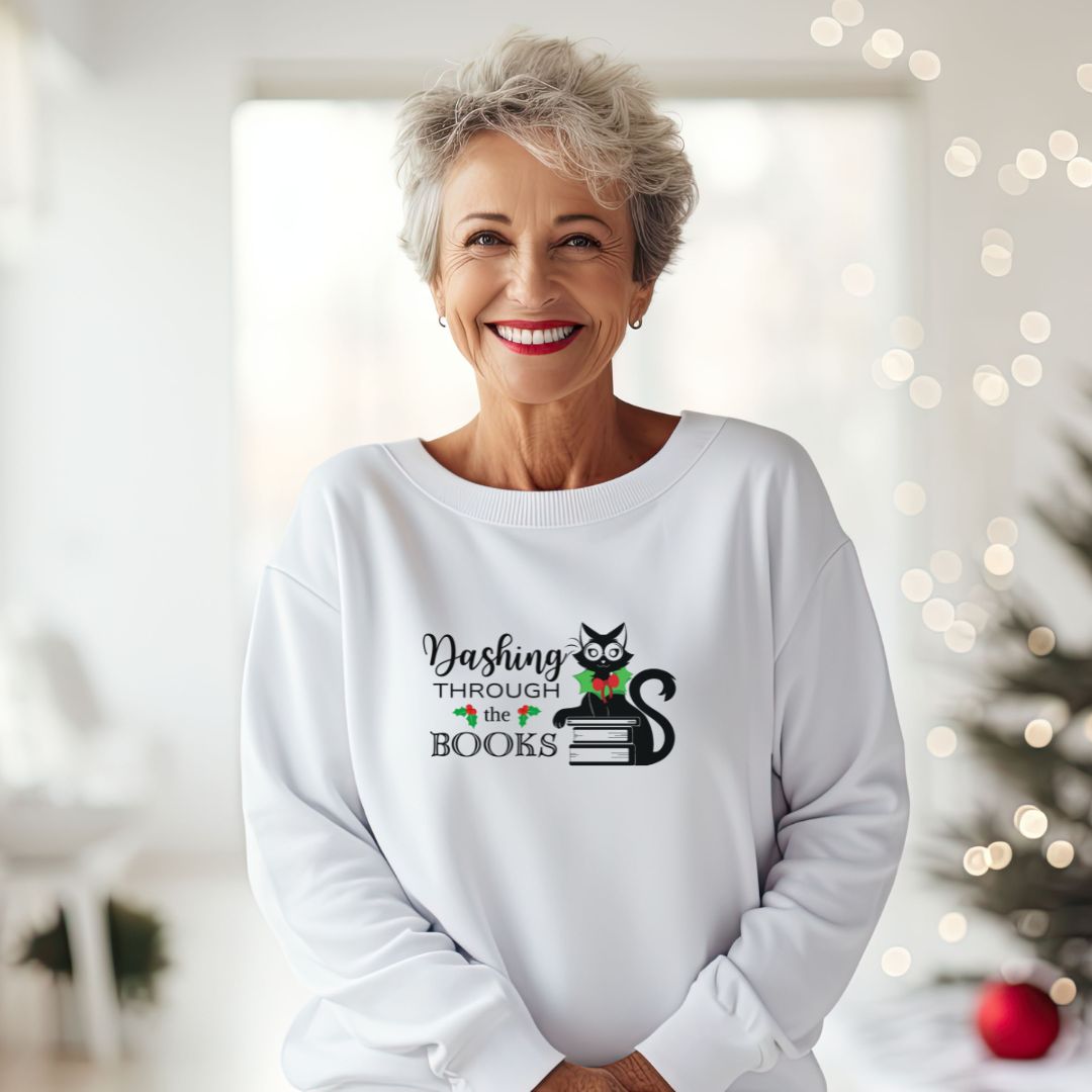 Dashing Through the Books Christmas Bookworm Sweatshirt