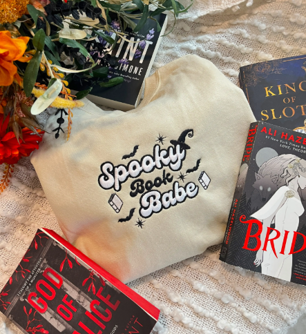 Spooky Book Babe Embroidered Sweatshirt for Book Lovers