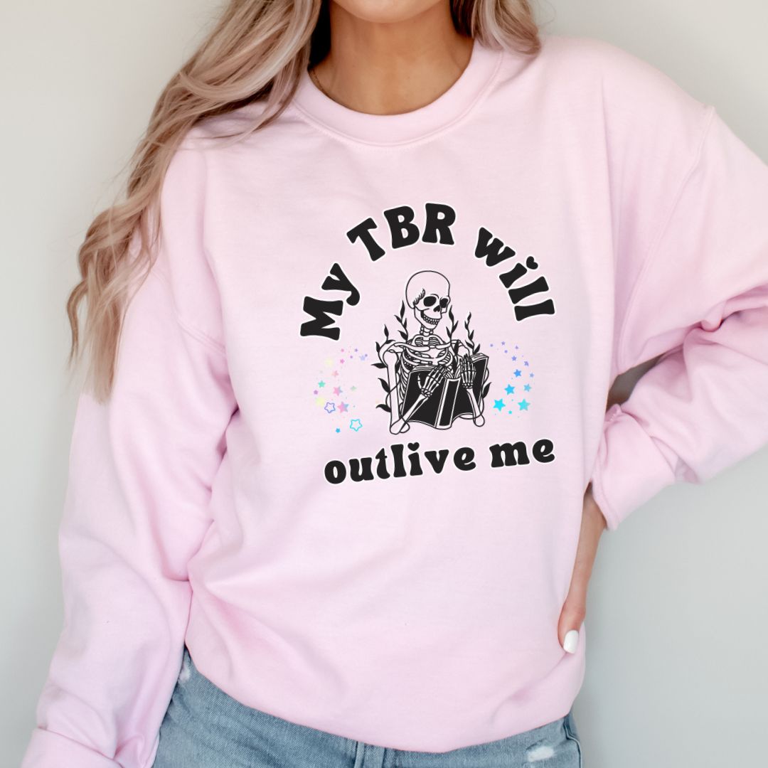 "My TBR will Outlive Me" Skeleton Reader Crewneck Sweatshirt