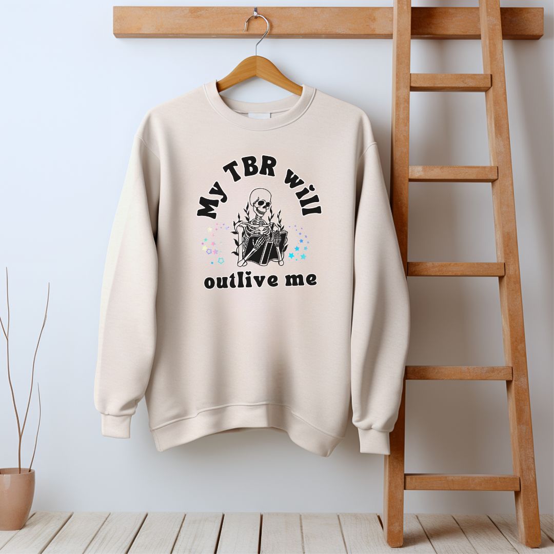 "My TBR will Outlive Me" Skeleton Reader Crewneck Sweatshirt