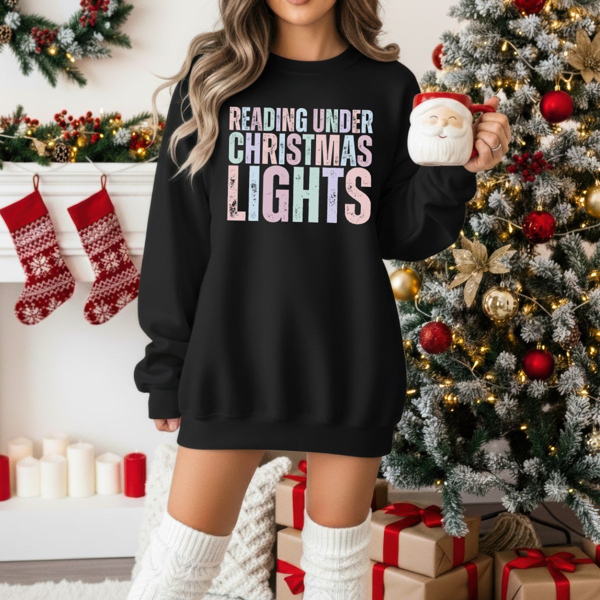 Reading Under Christmas Lights Sweatshirt