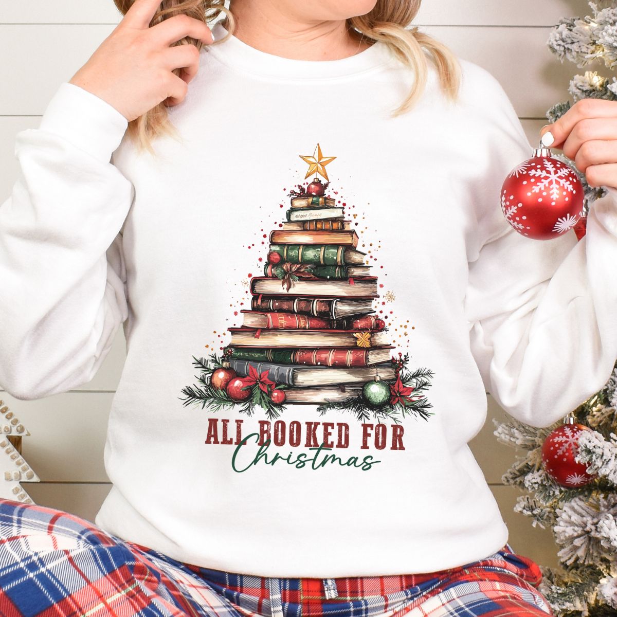 All Booked for Christmas Book Tree Sweatshirt