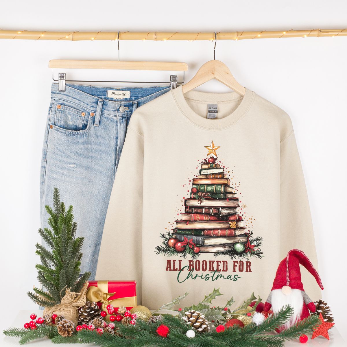 All Booked for Christmas Book Tree Sweatshirt
