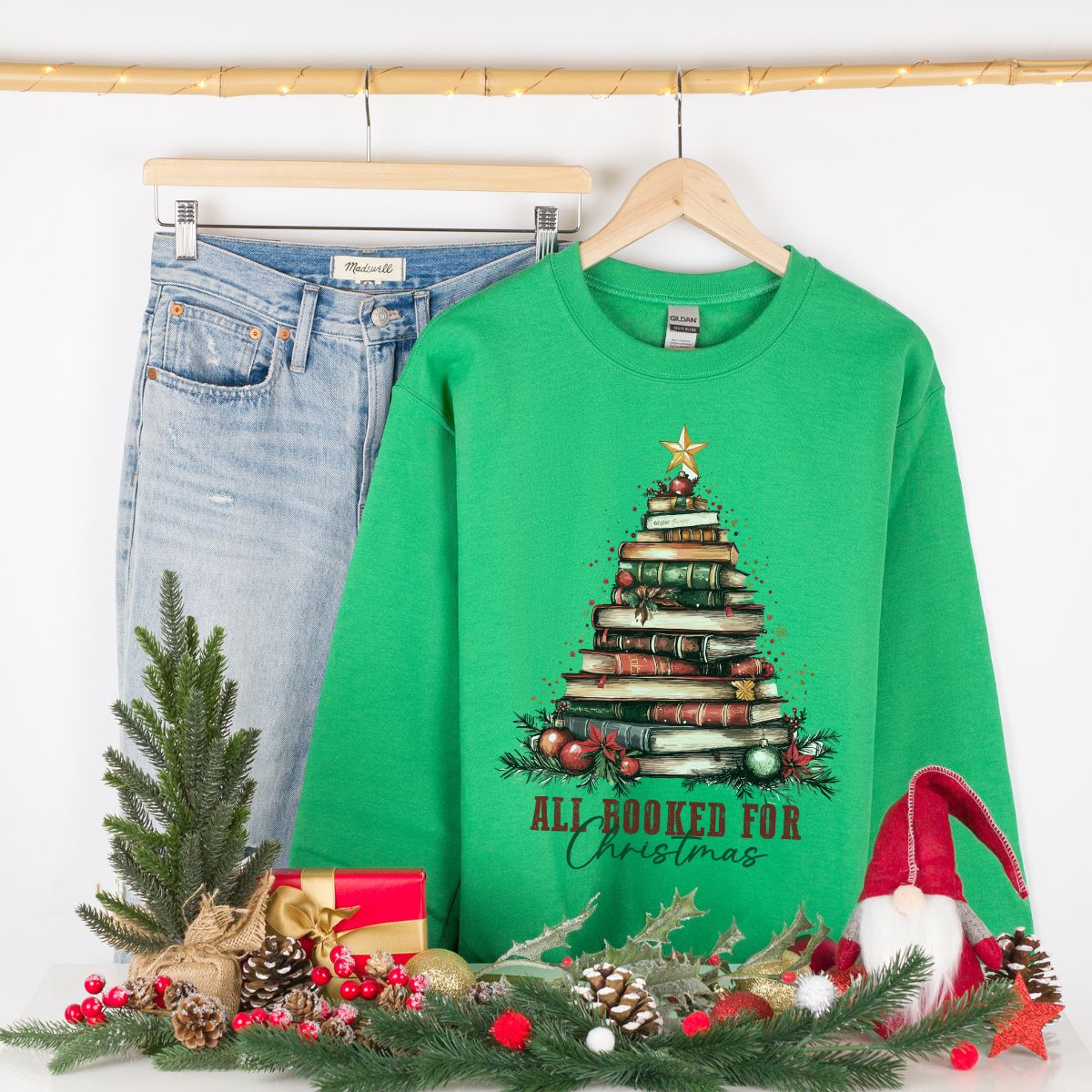 All Booked for Christmas Book Tree Sweatshirt
