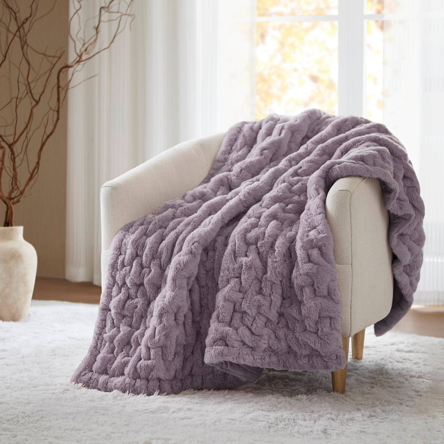 Soft Warm Purple Ruched Throw Blanket - 50" x 60"