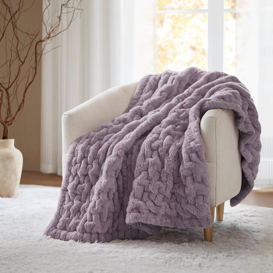 Soft Warm Purple Ruched Throw Blanket - 50" x 60"
