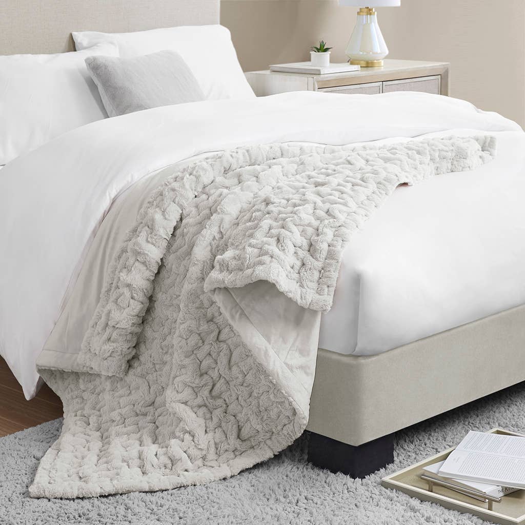 Soft Warm Silver Gray Ruched Throw Blanket - 50" x 60"