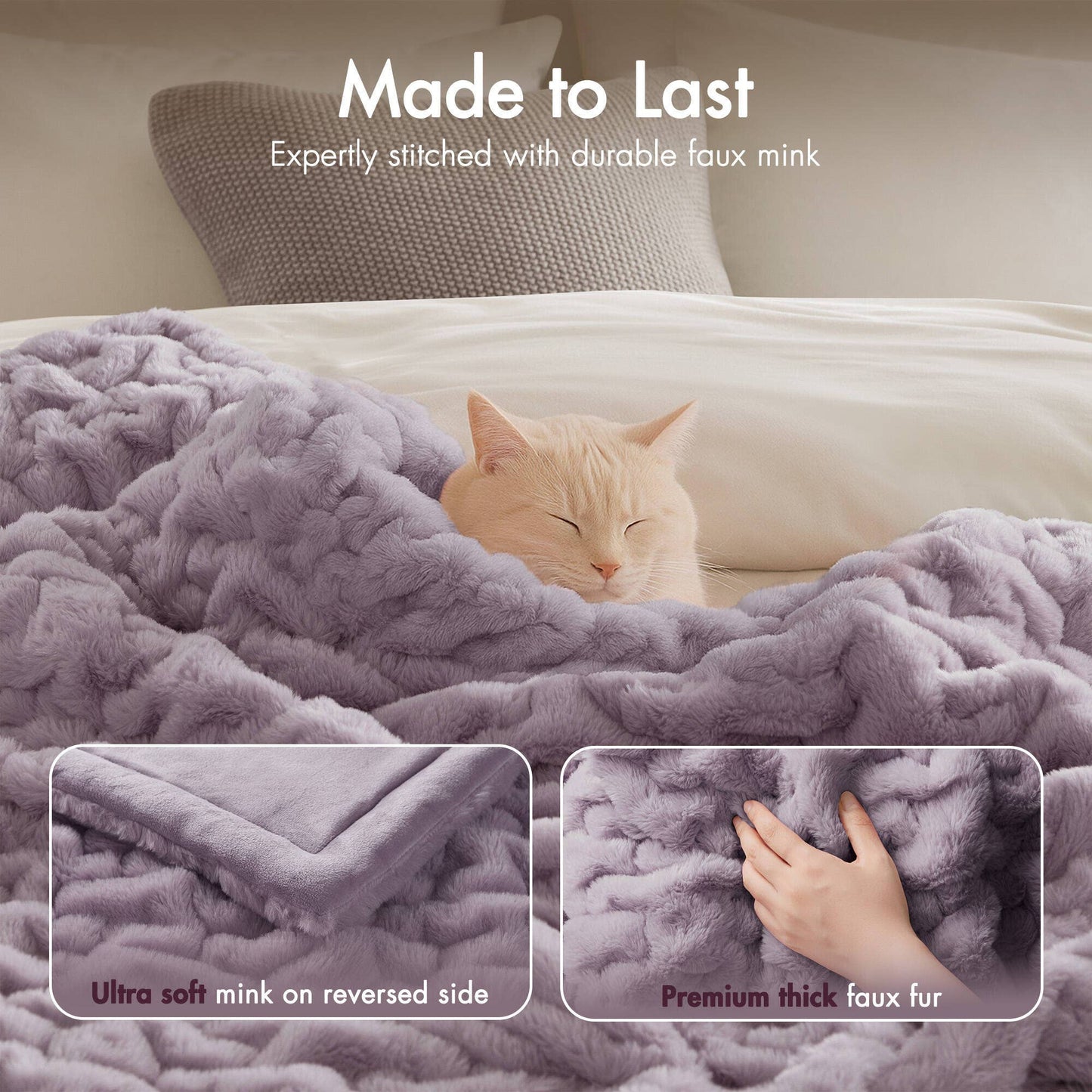 Soft Warm Purple Ruched Throw Blanket - 50" x 60"