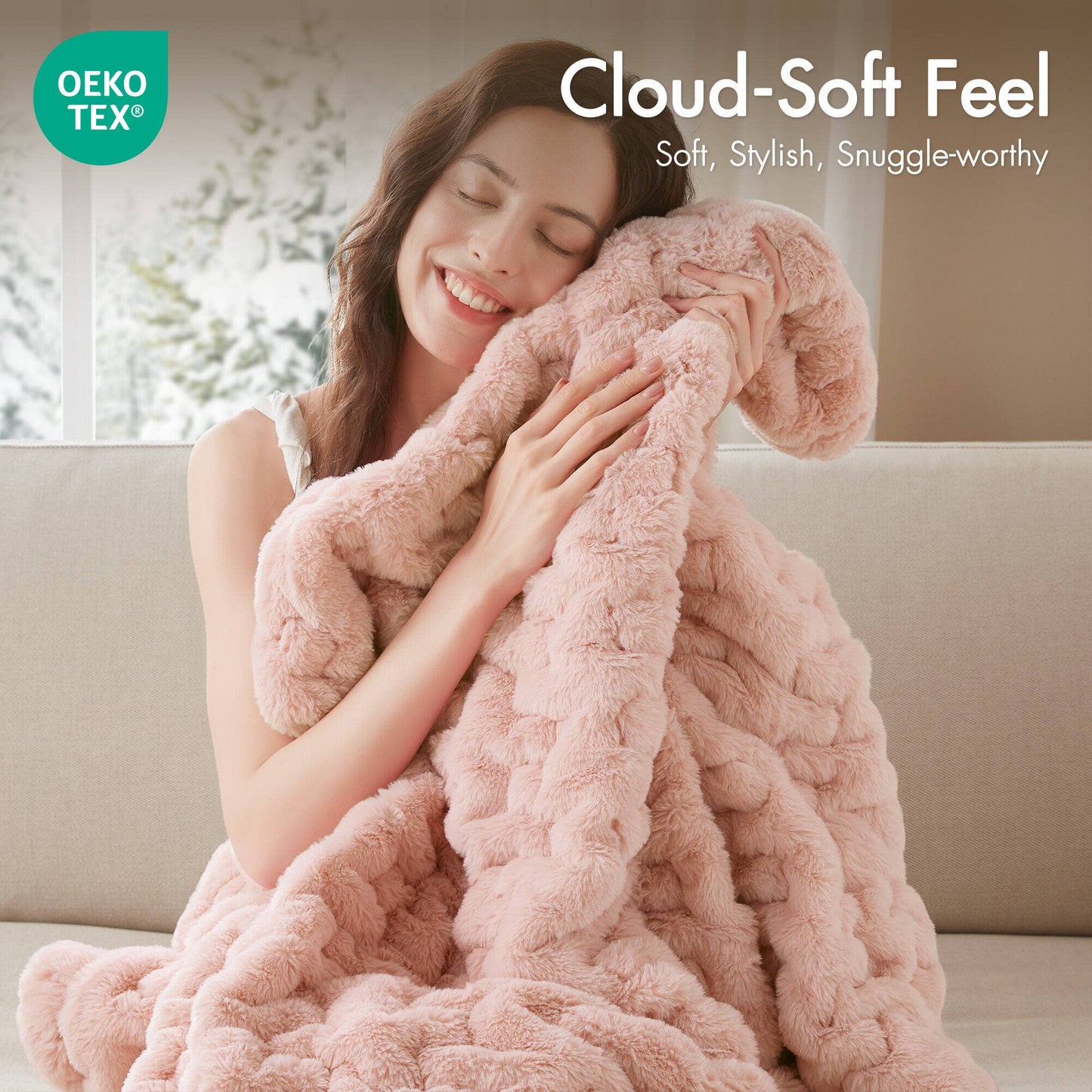 Soft Warm Blush Pink Ruched Throw Blanket - 50" x 60"