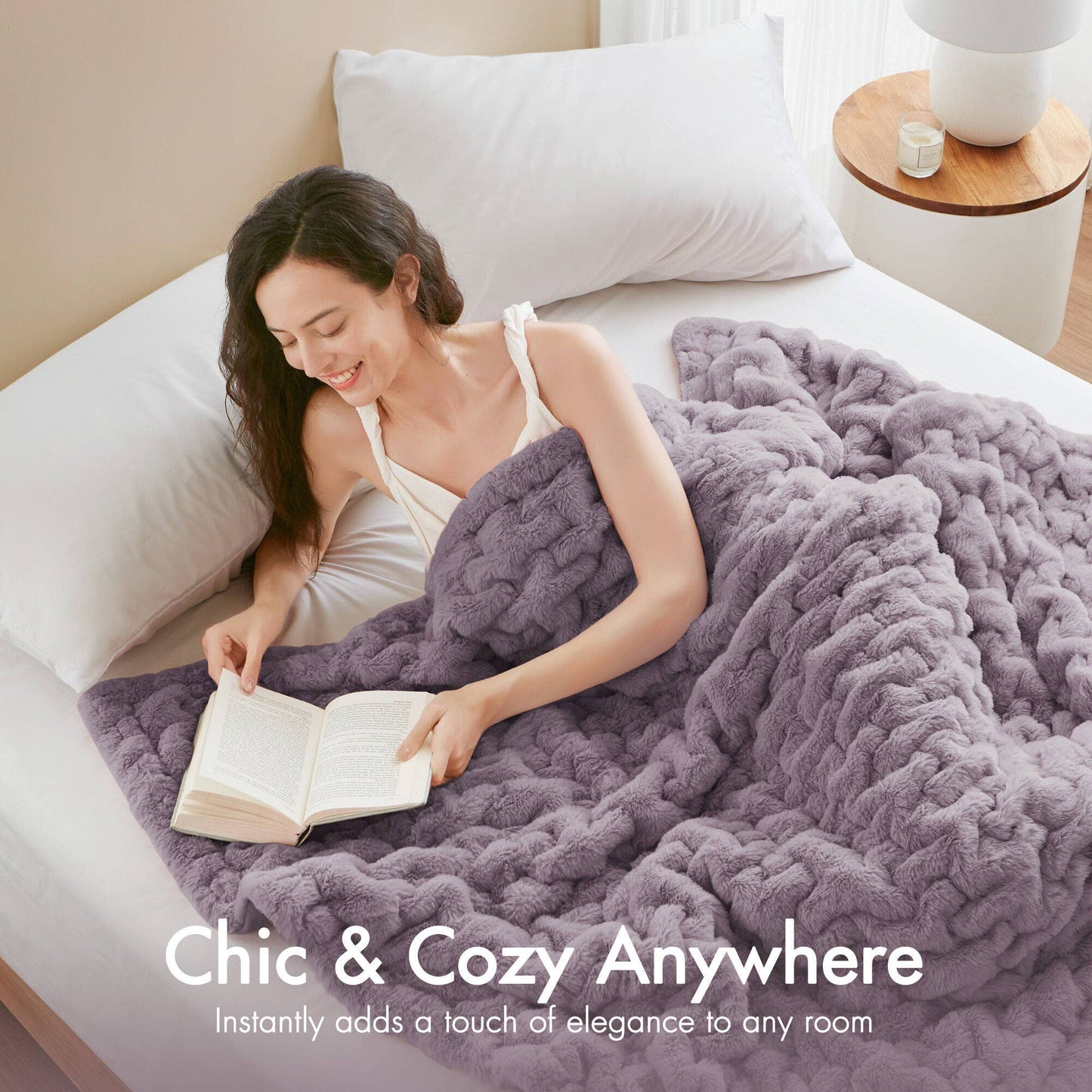 Soft Warm Purple Ruched Throw Blanket - 50" x 60"